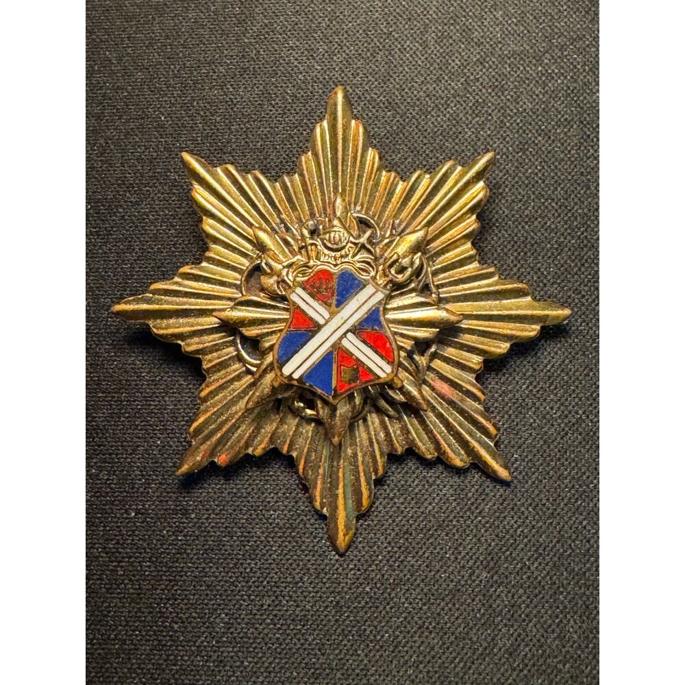 Vintage Family Crest Brooch Starburst Gold Tone Coat of Arms